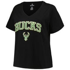Milwaukee Bucks Profile Women's Plus Size Arch Over Logo V-Neck T-Shirt Discount