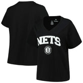 Brooklyn Nets Profile Women's Plus Size Arch Over Logo V-Neck T-Shirt On Sale