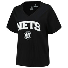 Brooklyn Nets Profile Women's Plus Size Arch Over Logo V-Neck T-Shirt On Sale
