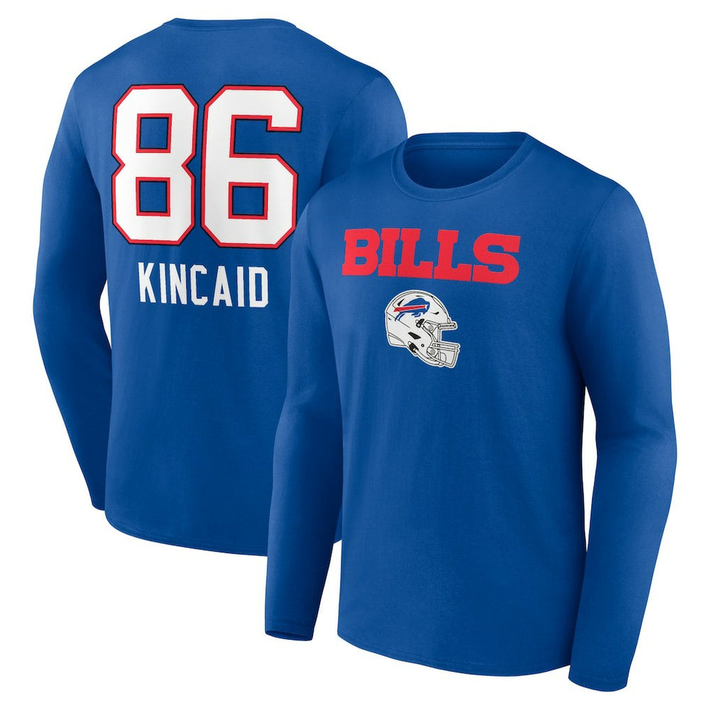 Buffalo Bills Dalton Kincaid Team Wordmark Player Name & Number Long Sleeve T-Shirt