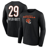 Cincinnati Bengals Cam Taylor-Britt Team Wordmark Player Name & Number Long Sleeve T-Shirt