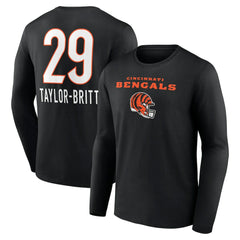 Cincinnati Bengals Cam Taylor-Britt Team Wordmark Player Name & Number Long Sleeve T-Shirt
