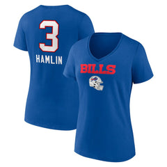 Buffalo Bills Damar Hamlin Women's Team Wordmark Player Name & Number V-Neck T-Shirt