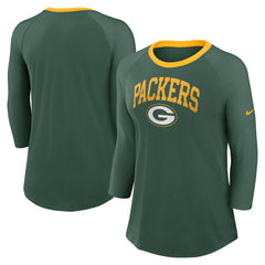 Green Bay Packers Nike Women's 3/4 Sleeve Raglan Fashion Top