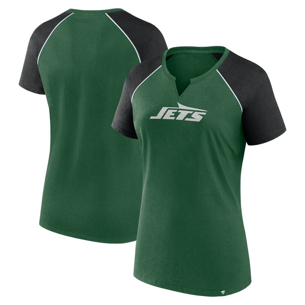 New York Jets Fanatics Women's Glittered Primary Raglan T-Shirt