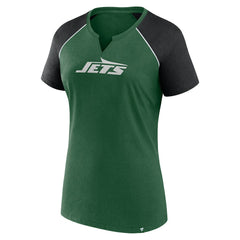 New York Jets Fanatics Women's Glittered Primary Raglan T-Shirt