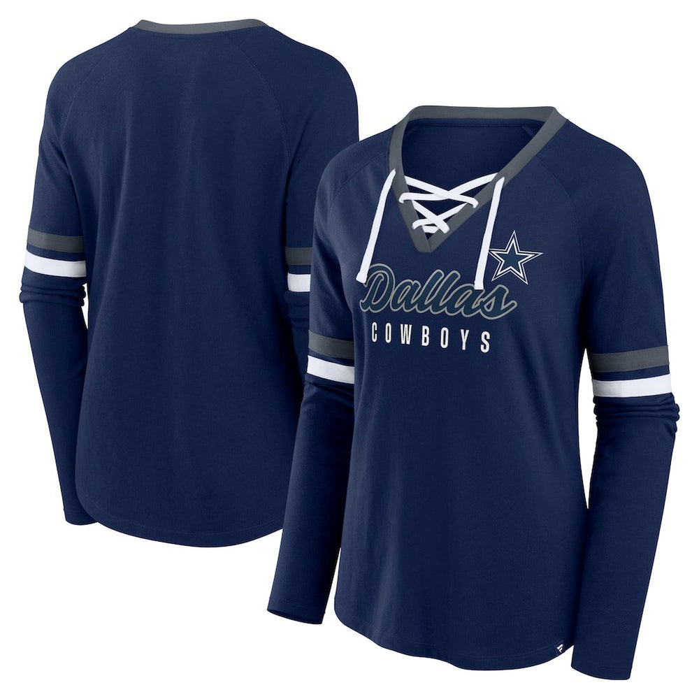 Dallas Cowboys Fanatics Women's Won and Done Lace-Up Long Sleeve Fashion Top