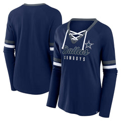 Dallas Cowboys Fanatics Women's Won and Done Lace-Up Long Sleeve Fashion Top