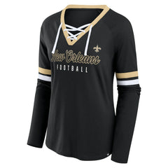 New Orleans Saints Fanatics Women's Won and Done Lace-Up Long Sleeve Fashion Top