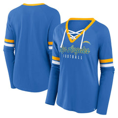 Los Angeles Chargers Fanatics Women's Won and Done Lace-Up Long Sleeve Fashion Top