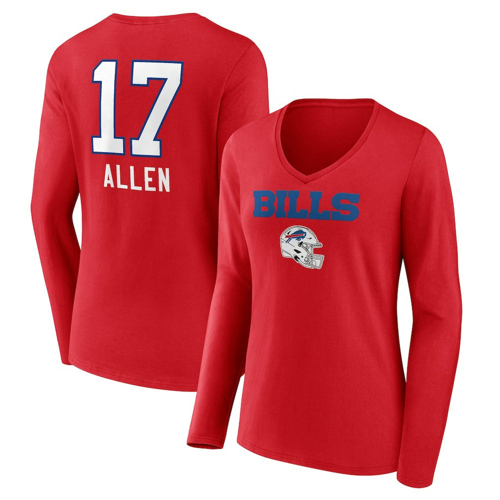 Buffalo Bills Josh Allen Women's Team Wordmark Player Name & Number Long Sleeve V-Neck T-Shirt