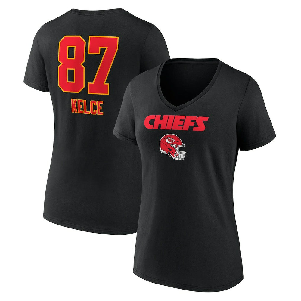 Kansas City Chiefs Travis Kelce Women's Team Wordmark Player Name & Number V-Neck T-Shirt