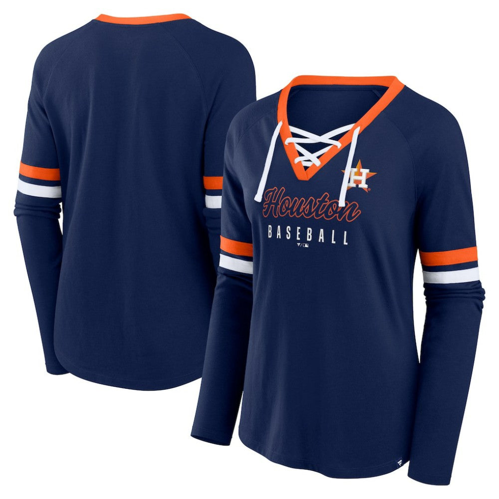 Houston Astros Fanatics Women's Won & Done Raglan Lace-Up Long Sleeve T-Shirt | MLB Sale