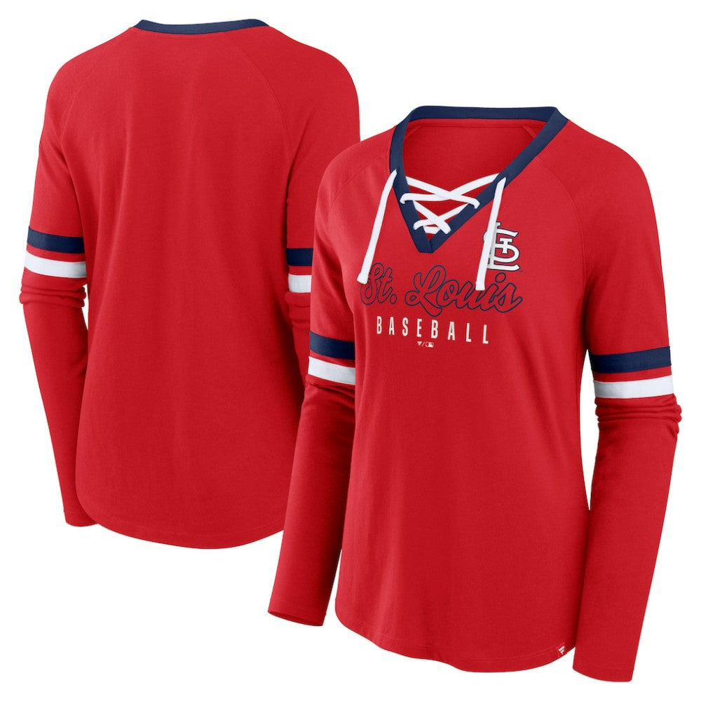 St. Louis Cardinals Fanatics Women's Won & Done Raglan Lace-Up Long Sleeve T-Shirt | MLB For sale