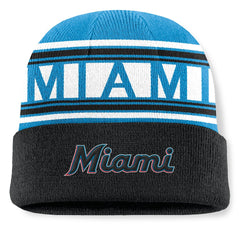Miami Marlins Fanatics Fundamental Team Stripe Cuffed Knit Hat | MLB New