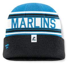 Miami Marlins Fanatics Fundamental Team Stripe Cuffed Knit Hat | MLB New