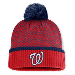 Washington Nationals Fanatics Women's Fundamental Jacquard Cuffed Knit Hat with Pom | MLB For sale