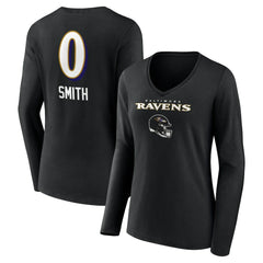 Baltimore Ravens Roquan Smith Women's Team Wordmark Player Name & Number Long Sleeve V-Neck T-Shirt