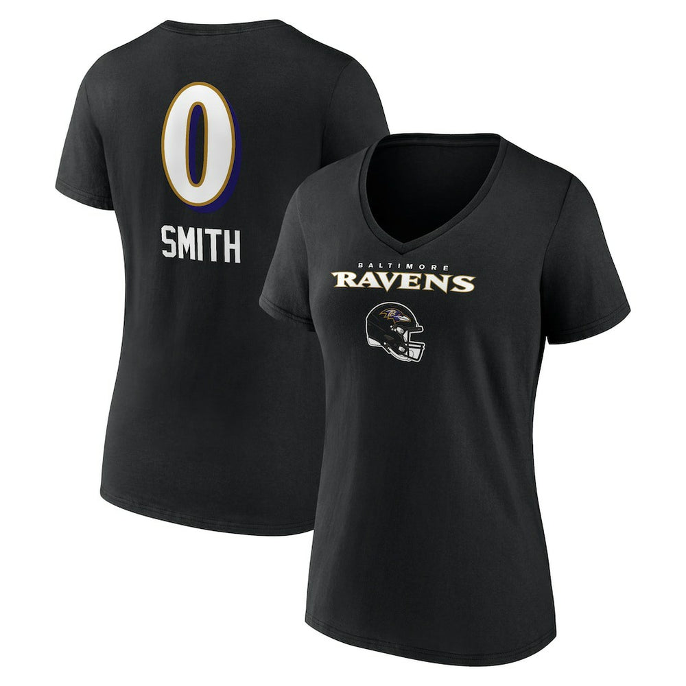Baltimore Ravens Roquan Smith Women's Team Wordmark Player Name & Number V-Neck T-Shirt