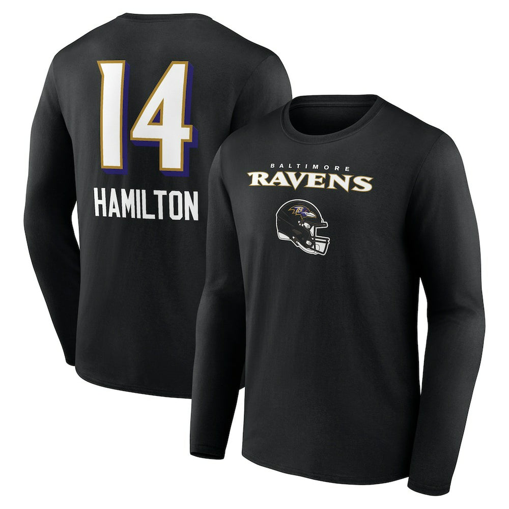 Baltimore Ravens Kyle Hamilton Team Wordmark Player Name & Number Long Sleeve T-Shirt