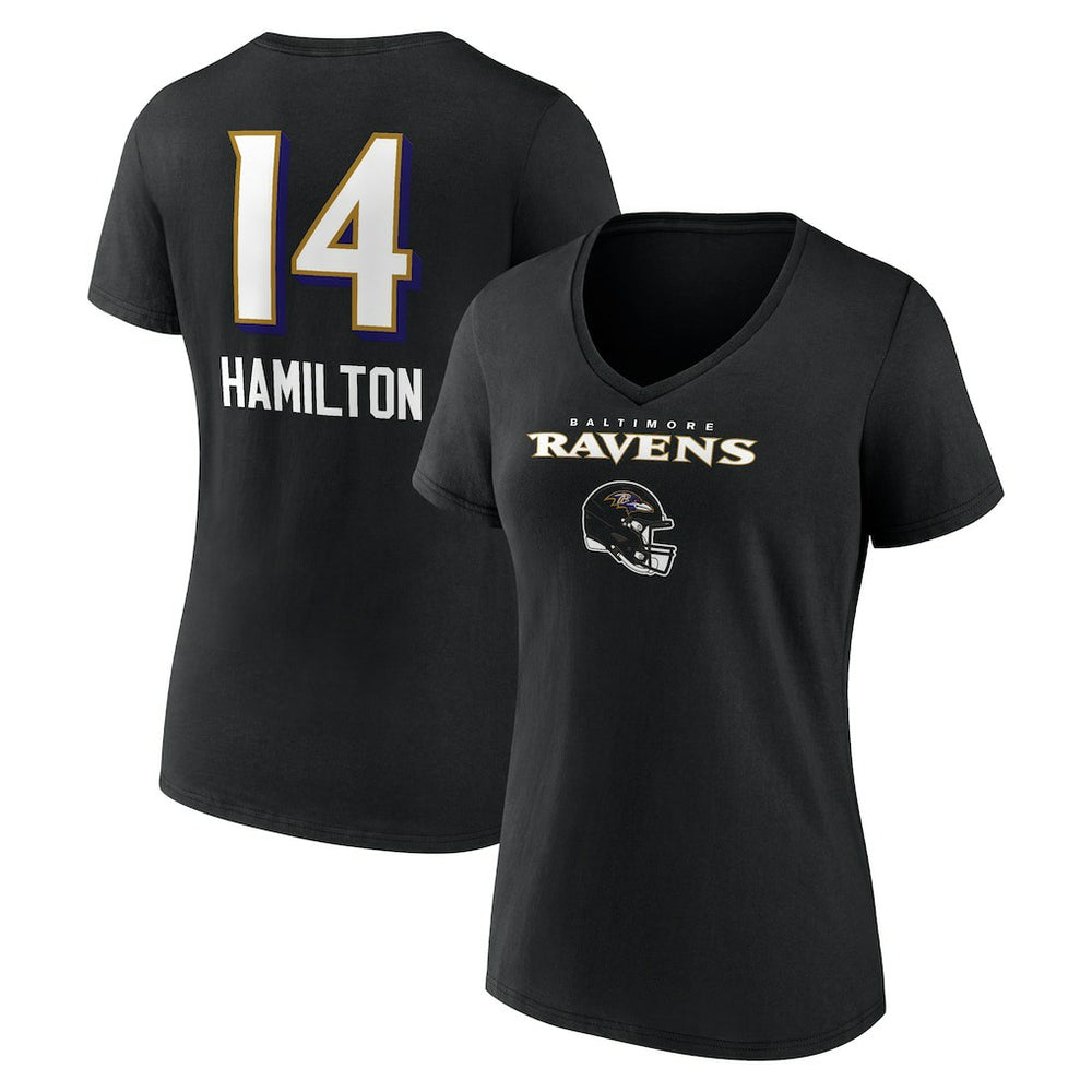 Baltimore Ravens Kyle Hamilton Women's Team Wordmark Player Name & Number V-Neck T-Shirt