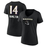 Baltimore Ravens Kyle Hamilton Women's Team Wordmark Player Name & Number V-Neck T-Shirt