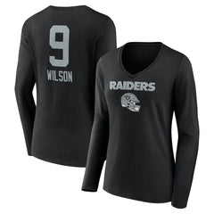 Las Vegas Raiders Tyree Wilson Women's Team Wordmark Player Name & Number Long Sleeve V-Neck T-Shirt