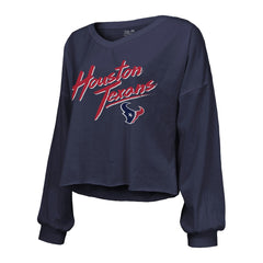 Houston Texans C.J. Stroud Majestic Threads Women's Name & Number Script Off-Shoulder Cropped Long Sleeve T-Shirt
