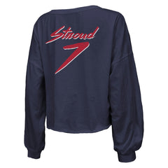 Houston Texans C.J. Stroud Majestic Threads Women's Name & Number Script Off-Shoulder Cropped Long Sleeve T-Shirt