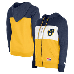 Milwaukee Brewers New Era Women's Color Block Full-Zip Hoodie Jacket | MLB New