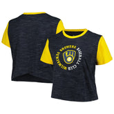 Milwaukee Brewers New Era Women's Plus Size Crossover Back Cropped T-Shirt | MLB On Sale