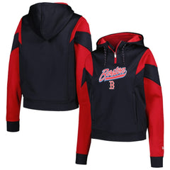 Boston Red Sox New Era Women's Color Block Fleece Quarter-Zip Hoodie | MLB Sale