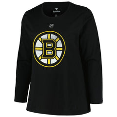 Boston Bruins Profile Women's Plus Size Distressed Printed Name & Number Long Sleeve T-Shirt On Sale