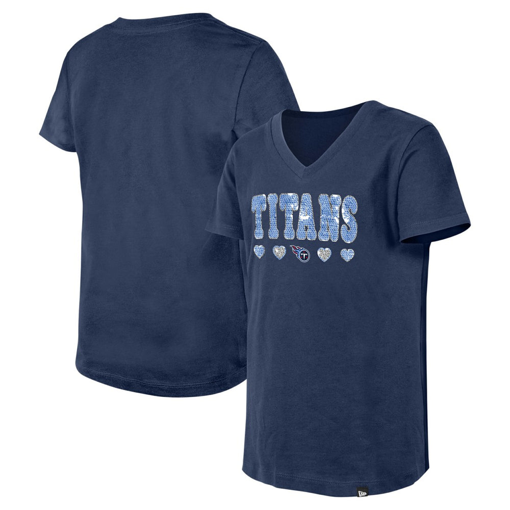 Tennessee Titans New Era Girls Youth Flip Sequin V-Neck T-Shirt