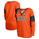 Cincinnati Bengals New Era Women's Lace-Up Notch-Neck Long Sleeve T-Shirt