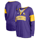 Minnesota Vikings New Era Women's Lace-Up Notch-Neck Long Sleeve T-Shirt