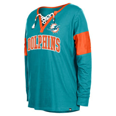 Miami Dolphins New Era Women's Lace-Up Notch-Neck Long Sleeve T-Shirt