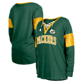 Green Bay Packers New Era Women's Lace-Up Notch-Neck Long Sleeve T-Shirt