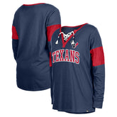 Houston Texans New Era Women's Lace-Up Notch-Neck Long Sleeve T-Shirt