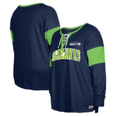 Seattle Seahawks New Era Women's Plus Size Lace-Up Notch Neck Long Sleeve T-Shirt