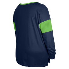 Seattle Seahawks New Era Women's Plus Size Lace-Up Notch Neck Long Sleeve T-Shirt