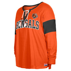 Cincinnati Bengals New Era Women's Plus Size Lace-Up Notch Neck Long Sleeve T-Shirt