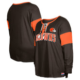 Cleveland Browns New Era Women's Plus Size Lace-Up Notch Neck Long Sleeve T-Shirt