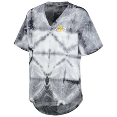 Los Angeles Lakers G-III 4Her by Carl Banks Women's Tournament Raglan Oversized Tie-Dye V-Neck T-Shirt For Sale