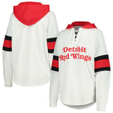 Detroit Red Wings G-III 4Her by Carl Banks Women's Goal Zone Long Sleeve Lace-Up Hoodie T-Shirt Sale