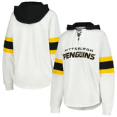 Pittsburgh Penguins G-III 4Her by Carl Banks Women's Goal Zone Long Sleeve Lace-Up Hoodie T-Shirt For Sale
