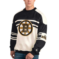 Boston Bruins Starter Defense Fleece Crewneck Pullover Sweatshirt Outlet