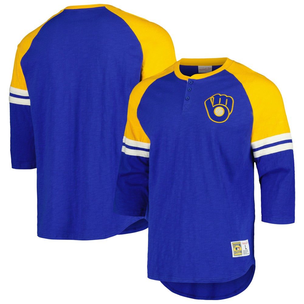 Milwaukee Brewers Mitchell & Ness Cooperstown Collection Legendary Raglan Slub Henley 3/4-Sleeve T-Shirt | MLB Near me