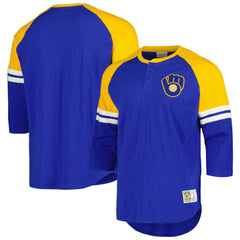 Milwaukee Brewers Mitchell & Ness Cooperstown Collection Legendary Raglan Slub Henley 3/4-Sleeve T-Shirt | MLB Near me