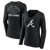 Atlanta Braves Women's Monochrome Personalized Name & Number Long Sleeve V-Neck T-Shirt | MLB Shop